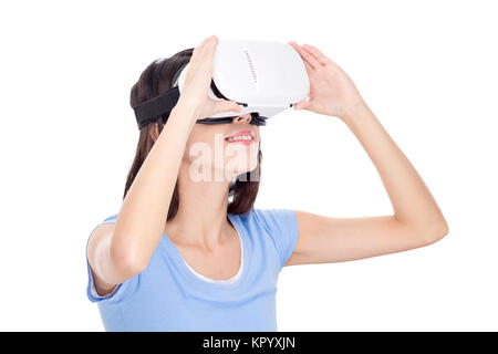 Woman wearing vr device Stock Photo