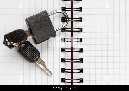 Notebook with padlock and keys Stock Photo