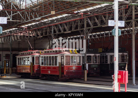 traditional symbol trams in stand in carpark Stock Photo