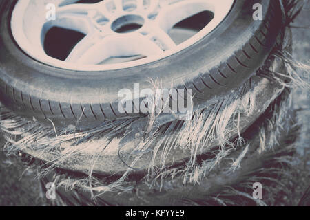 Blown out tires Stock Photo