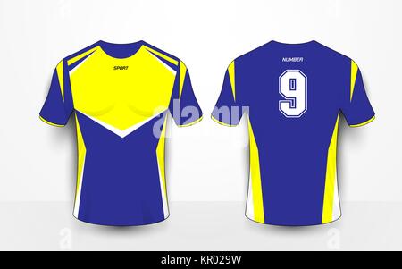Blue and yellow sport football kits, jersey, t-shirt design template Stock Vector