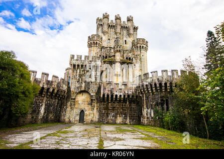 The Butroeko gaztelua or Butron Castle, a fortress completely rebuilt by Francisco de Cubas in 1878, located in Gatika, Basque Country, northern Spain Stock Photo