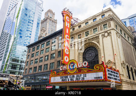 The Chicago Theatre, originally known as the Balaban and Katz Chicago Theatre, a landmark theater on North State Street in the Loop area of Chicago, I Stock Photo
