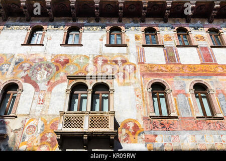 Painted and decorated traditional houses in Trento, Italy Stock Photo