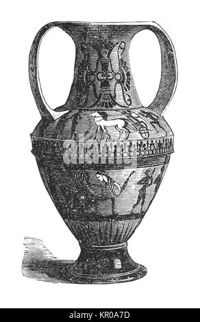 Ornamented Antique Greek vase (engraving from 19th century) Stock Photo