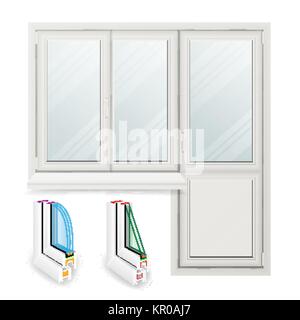 Plastic Window Vector. Opened Door. Home White Window Design Concept. Isolated On White Background Illustration Stock Vector