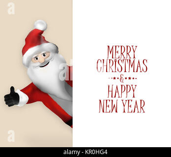 3D Realistic Santa Claus Cartoon Character pointing to banner Stock Photo