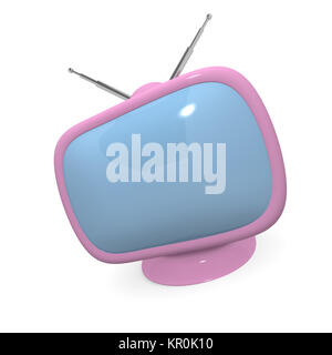 Retro styled television in pink on a white background, 3d rendering Stock Photo