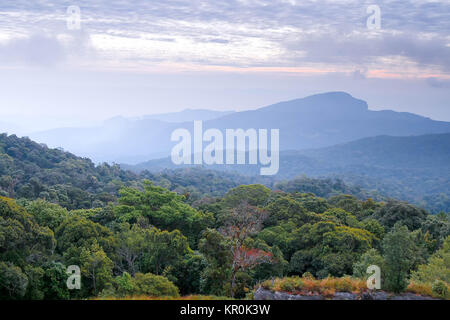 landscape scene and sunrise in morning over the mountains at Doi Inthanon Chiang Mai, Thailand Stock Photo