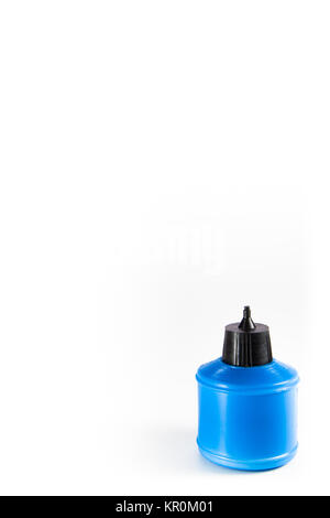 plastic blue  glue container isolated on white Stock Photo
