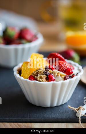 Granola with Orange,Strawberry on yogurt Stock Photo