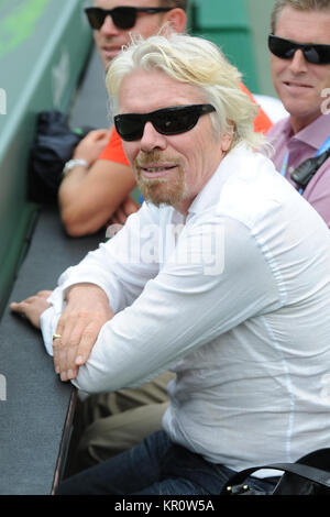 KEY BISCAYNE, FL - MARCH 27: Serena Williams defeats Maria Sharapova during the womans semi finals at the Sony Open at Crandon Park Tennis Center on March 27, 2014 in Key Biscayne, Florida.  People:  Sir Richard Branson Stock Photo