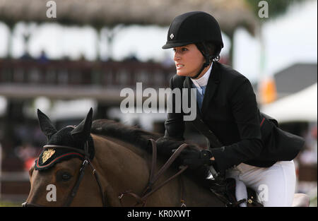 WELLINGTON, FL - JANUARY 26: Jessica Springsteen l participtaes in  the FTI Winter Equestrian Festival at the Palm Beach International Equestrian Center on January 26, 2014 in Wellington, Florida   People:  Jessica Springsteen Stock Photo