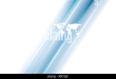 Hi-tech background with world map and blue stripes Stock Photo