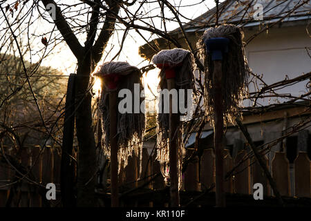 Mods dry on wire in the sun Stock Photo