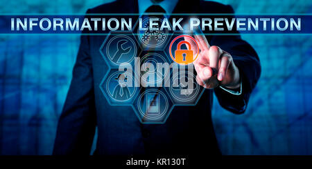 Engineer Touching INFORMATION LEAK PREVENTION Stock Photo
