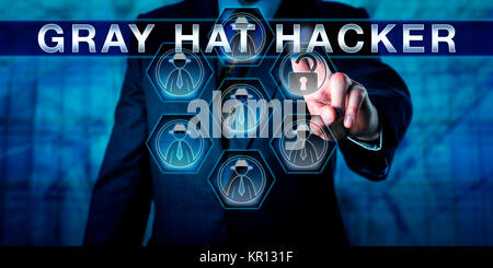 System Administrator Pushing GRAY HAT HACKER Stock Photo