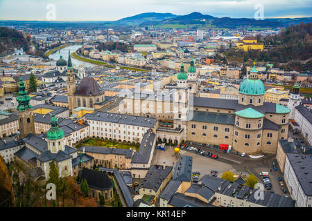 Panoramic view from Salzburg Fortress in Christmas time, Austria. Stock Photo