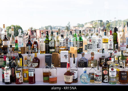 Liquor bottles in an outdoor bar Stock Photo