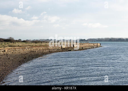 Sea defence on the south coast of the British Isles. Protecting the coastline from erosion. In need of repair at the top of Langstone harbour. Stock Photo