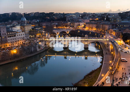 The Tiber river at night. Rome Italy