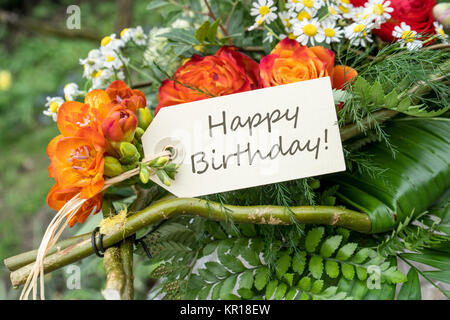 English Birthday  Card with red flowers Stock Photo