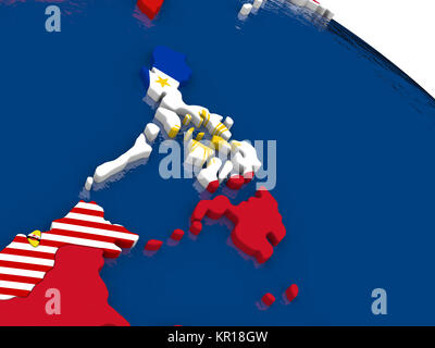 Philippines on 3D map with flags Stock Photo