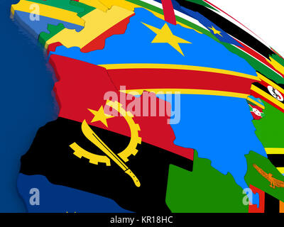 Democratic Republic of Congo on 3D map with flags Stock Photo