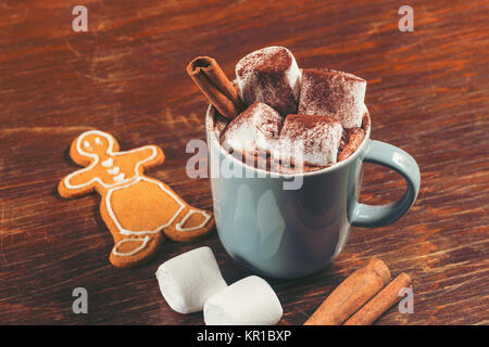 Cup of Hot Chocolate with Marshmallows Topped with Cocoa Powder Stock Photo