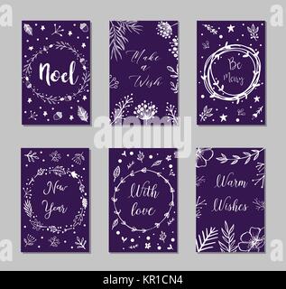 New Year and Merry Christmas decorative inscriptions.Typography set.The main symbols of the holiday. Vector logo, emblems, text design. Usable for, greeting cards, gifts etc. Stock Vector