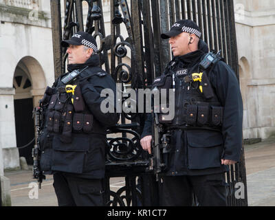 Two heavily armed policeman on duty outside Horseguard's Parade in London