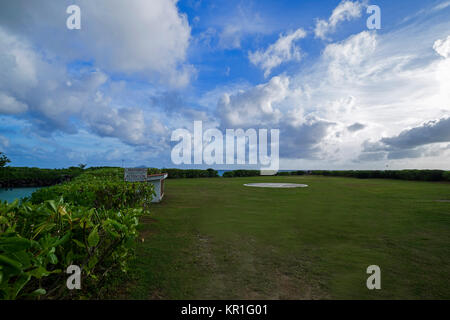 Seychelles - Silhouette Island with helicopter landing pad Stock Photo