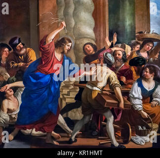 Christ Driving the Money Changers from the Temple by Il Guercino (Giovanni Francesco Barbieri, 1591-1666) and Bartolomeo Gennari, oil on canvas, Stock Photo