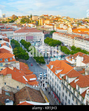 Aeriak view of Rossio square and Old Town of Lisbon, Portugal Stock Photo