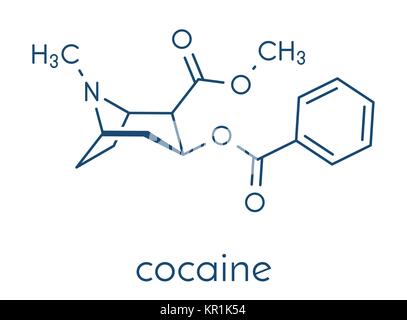 Cocaine stimulant drug molecule. Used as salt or as free base (crack, freebase). Skeletal formula. Stock Vector