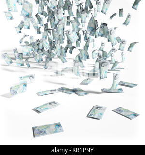 Money rain from 5 English pound bills Stock Photo