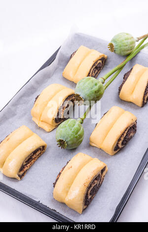 Raw Quick Poppy Seed Rolls Stock Photo
