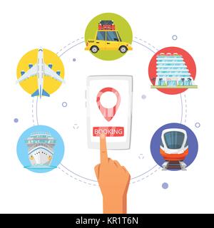 Booking transport and hotel.  Stock Vector