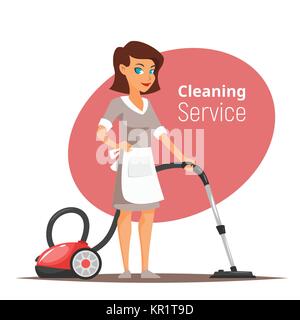 woman character vacuuming the floor Stock Vector