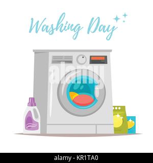 washing machine with cleaning stuff Stock Vector