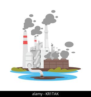 plant throws waste into water Stock Vector