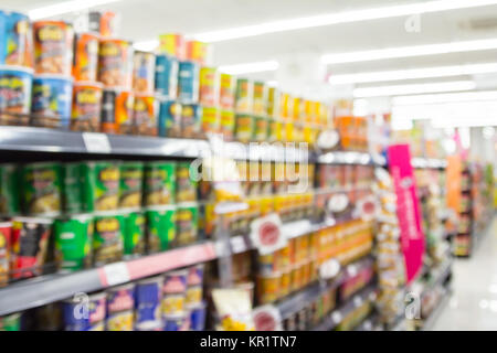 Abstract blur many products in the supermarket stores. Stock Photo