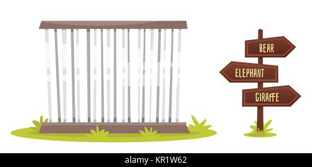 zoo cage with wooden signpost Stock Vector