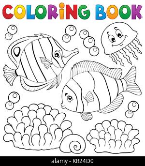 Coloring book coral fish theme 2 Stock Photo