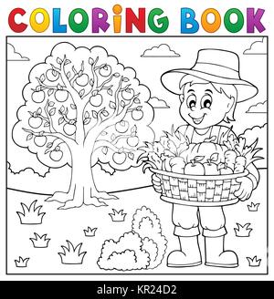 Coloring book farmer with harvest 3 Stock Photo