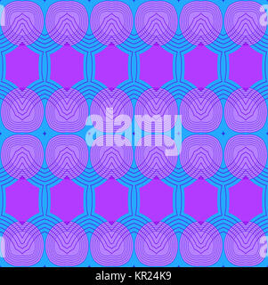 Abstract geometric seamless retro background. Seamless ellipses and hexagon pattern in violet shades and light blue with purple outlines. Stock Photo