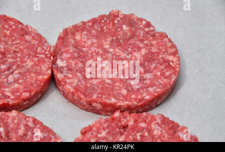 Raw meat burgers for hamburgers on parchment Stock Photo