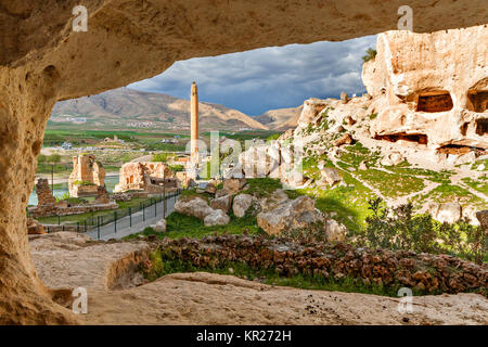 Ancient town of Hasankeyf in Turkey. The town will go under the water of the reservoir of a dam under construction on the River Tigris. Stock Photo