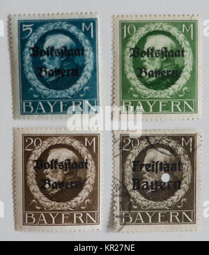 german stamps from Bayern with overprint Freistaat Bayern Stock Photo ...