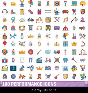 100 performance icons set. Cartoon illustration of 100 performance ...